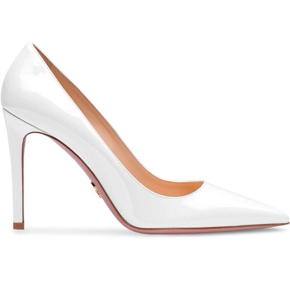 DISO PRADA Iridescent Leather Pointed‎ Toe 85mm or 105mm Heeled Pumps White